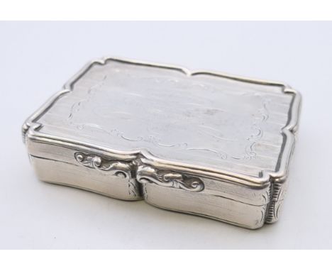 A large silver snuff box, hallmarked for Birmingham 1847, maker's mark of Nathaniel Mills. 8.5 cm x 6 cm. 104.6 grammes.