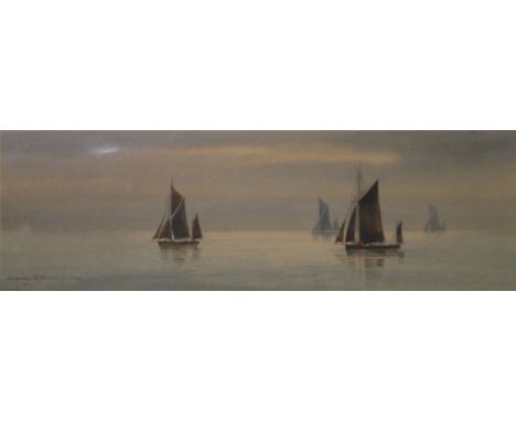 STANLEY R BURCHETT, Boats in Calm Waters, watercolour, circa 1920's, framed and glazed. 25.5 x 8 cm.