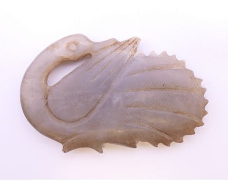 A Chinese light grey jade goose, Qing Dynasty. 5.5 cm long.Provenance: The Larkin/Minney Collection. 