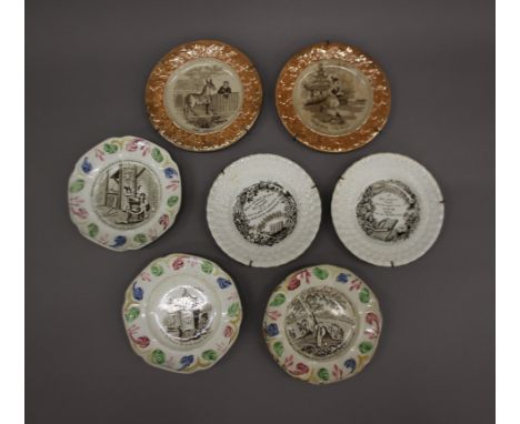 A collection of 19th century child's nursery plates. The largest 15.5 cm diameter.