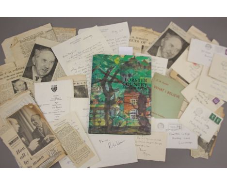 A quantity of E M FORSTER ephemera, signatures, etc., including a copy of Forster Country by Margaret Ashby.