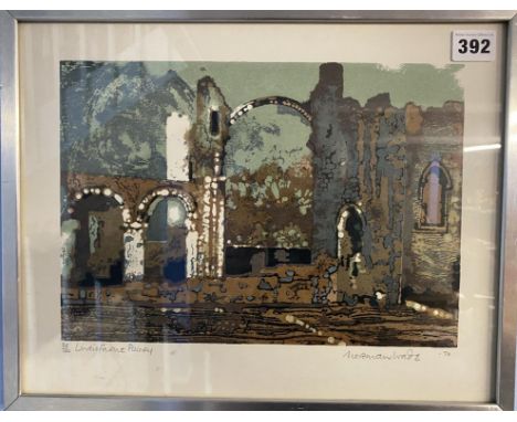 Print, Norman Wade, 'Lindisfarne Priory', limited edition, 35/100, signed in pencil, 28cm x 35cm