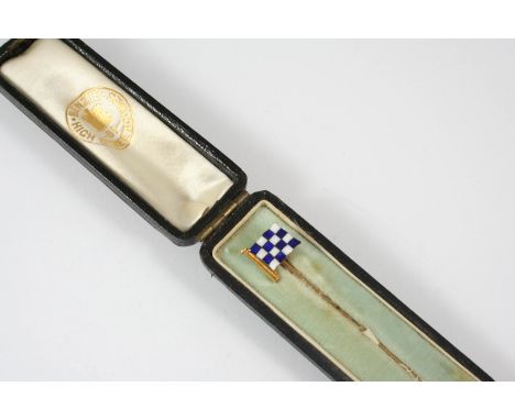 AN ENAMEL AND 18CT. GOLD  MARITIME SIGNAL FLAG STICK PIN BY BENZIE OF COWES for the letter N, signed Benzie Cowes to the reve