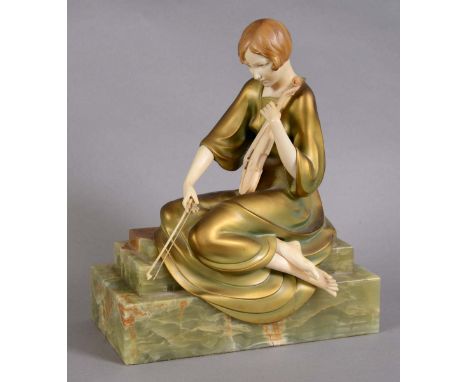 PAUL PHILIPPE (1870-1930) ART DECO BRONZE &amp; IVORY FIGURE - VIOLIN PLAYER a circa 1925 cold painted bronze and ivory figur