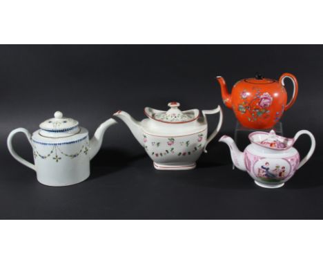 COLLECTION OF BRITISH CERAMIC TEAPOTS AND COVERS, mainly early 19th century, to include pearlware, porcelain, relief moulded 