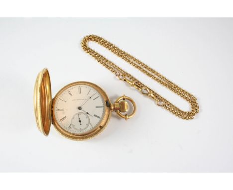 AN 18CT. GOLD FULL HUNTING CASED POCKET WATCH BY ELGIN NAT'L WATCH CO. the signed white enamel dial with Roman numerals and s