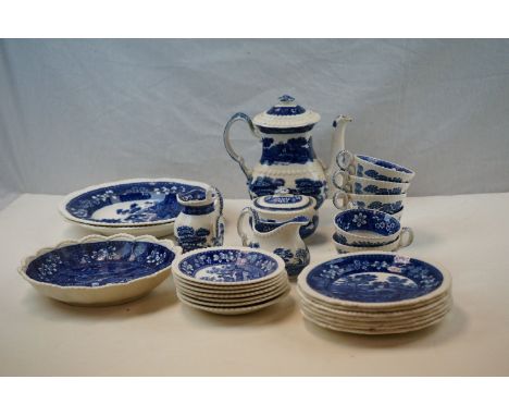 A quantity of Spode blue and white to include Italian, Tower teapot cups saucers etc. 