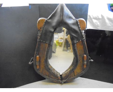 Wall Mirror, the frame made from a Vintage Wooden and Leather Horse Harness Collar, 86cms high x 59cms wide 