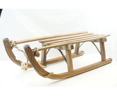 Vintage' Davos ' Sledge with slatted seat and iron mounted runners 89cms long 