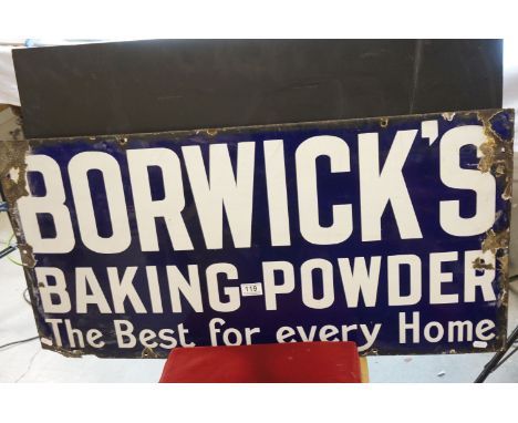 Early to Mid 20th century Advertising Enamel Sign ' Borwicks Baking Powder ', 93cms x 46cms 