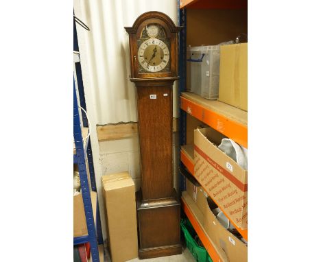 20th century Oak Temous Fugit Small Oak Longcase Clock with a gilt and silvered dial, 167cms high 