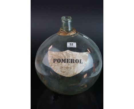 Large Clear Glass Bulbous Wine Bottle with a Pomerol label, 36cms high 