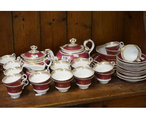 19th Century Spode tea and coffee service, comprising, a teapot, sucrier, milk jug, twelve saucers, twelve tea cups and twelv