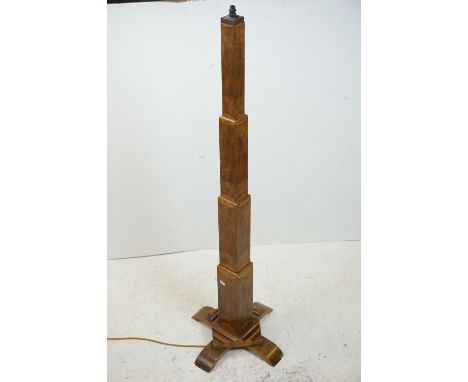 Art Deco Walnut Standard Lamp of stepped square form, 140cms high 