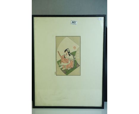 Signed Antique Japanese Woodblock Portrait of a Samurai Warrior 
