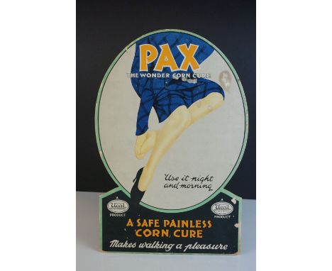 Advertising - Mid 20th century Cardboard Shop Advertising Sign ' Pax, the wonder Corn cure ', with easel back, 40cms x 26cms 