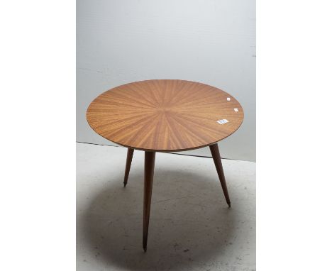 Meuble NF Ameublement Teak Circular Lamp / Coffee Table, raised on three turned tapering legs, 60cms diameter x 48cms high 