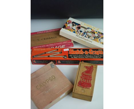 Staunton Boxwood Chess Set, Waddingtons boxed Cribbage and Calypso sets together with further boxed items - travelling cribba