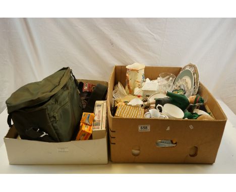 Mixed Collectables to include Royal Worcester, Porcelain Dolls, Camera Accessories, China, Glass, etc (in 2 boxes) 