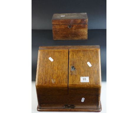 Victorian Oak Stationery Cabinet with fitted interior, 30cms wide x 28cms high, together with an Early 19th century Mahogany 