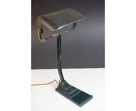 Art Deco 1930's Bauhaus ' Erpe ' model 52 Banker's Lamp with Bakelite Shade and Metal Base, stamped to base ' 52 ERPE Made in