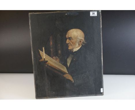 Antique oil on canvas portrait of an elderly man believed to be Prime Minister Gladstone. 