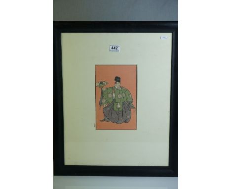 Signed Antique Japanese Woodblock Portrait of a Japanese Emperor 