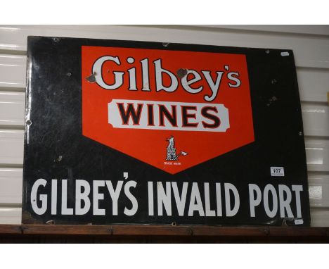 Mid 20th century Advertising Enamel Sign ' Gilbey's Wines, Gilbey's Invalid Port ' , 53cms x 76cms 