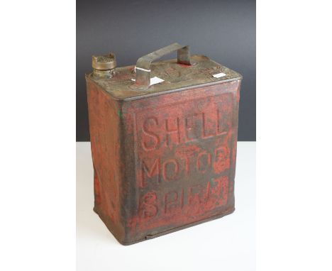 A vintage Shell Motor Spirit petrol can with Esso cap. 