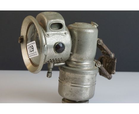 Vintage Powell and Hanmer ' New Revenge  ' Carbide Bicycle Lamp, 18cms high (glass cracked) 