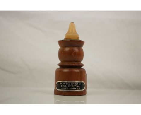 Candlestick made from the timber of H.M.S. Cornwall, launched as H.M.S Wellesley in Bombay 1815,  8cms high 