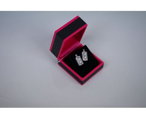 Pair of Silver CZ and Opal paneled Earrings, cased 