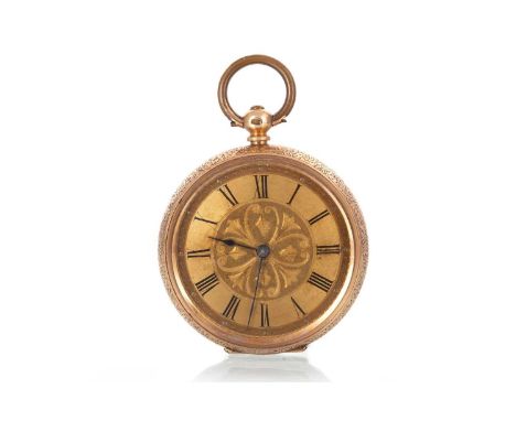 FOURTEEN CARAT GOLD POCKET WATCH,  the round dial with Roman hour markers, 38mm engraved case with monogram to the reverse, w