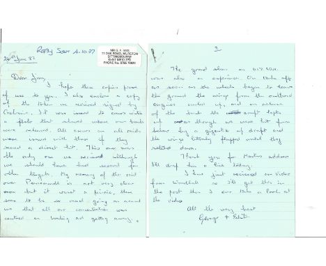 Tirpitz raider George Ives 617 sqn handwritten detailed letter about Peenemunde raid being no picnic! to Jim Shortland Dambus