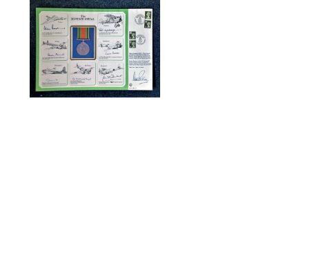 WW2 multisigned cover. The Defence Medal signed by Sir Alan Boxer, Sir Brian Burnett, T Franks, Sir Peter Le Cheminant, Laddi