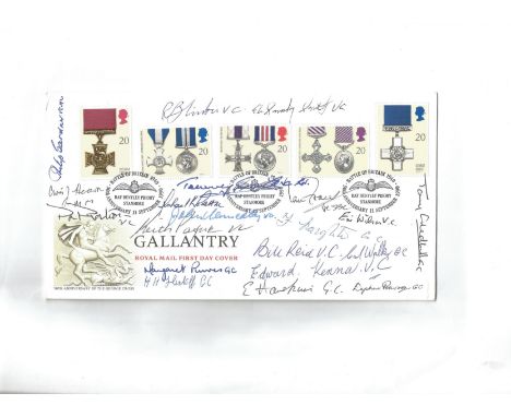 20 Victoria George Cross winners multisigned cover. Gallantry Royal Mail FDC 50th Anniversary of the George Cross signed by 2