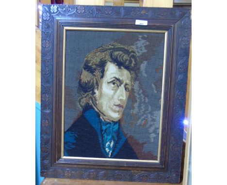 A Woodwork Portrait of Chopin after Delacroix, in a carved oak frame. 24 x 20ins.