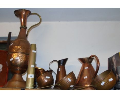 A Very Good Vintage Copper & Brass to include a jug, strainers, etc.