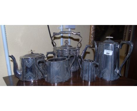 A Victorian Four Piece Tea & Coffee Service with ivory knobs, and a similar dated hot water kettle.