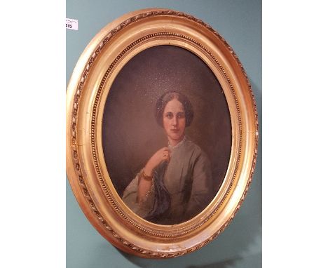 A 19th Century Oil on Panel, Portrait of a Lady.  Written on label verso 'Fanny deNeufvill Giveen, Died in Her 28 Year'. In a