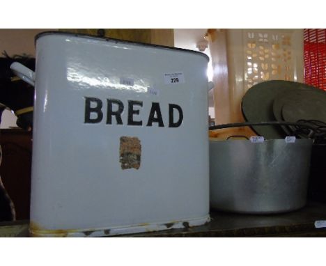 A 19th Century Enamel Bread Bin & a Jam Pan with Iron Handle (2).