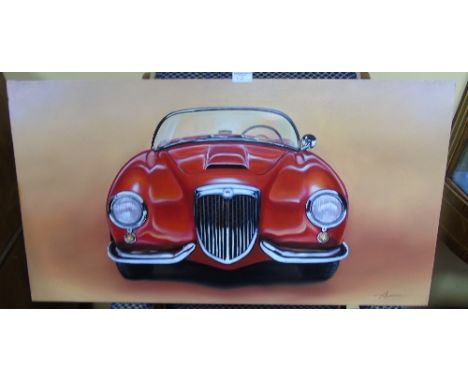An Oil on Canvas Depicting a Vintage Motor Car. 