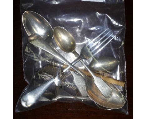 A Quantity of Silver Flatware; a set of three Exeter silver fiddle pattern teaspoons; a Victorian dessert spoon; a modern des