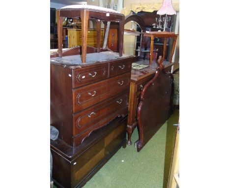 A Late 19th Century Mirror Backed Sideboard, along with a blanket box, chest of drawers, headboard, stool, open bookshelves, 