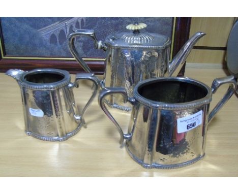 A Victorian Three-Piece Silver-Plated Tea Service, Engraved.