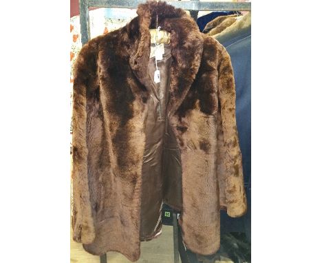 A Vintage Faux Fur Jacket with Label, 'Mocklers of Wicklow St, Dublin, Cork....'.