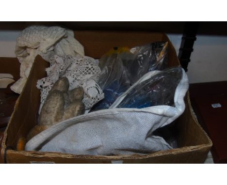 A Box of Vintage Textiles, etc.