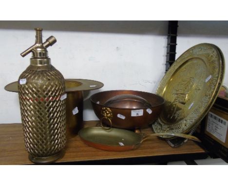 A Vintage Siphon with Wire Mesh, along with a collection of brassware.