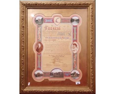 Illuminated - Thomas Fitzpatrick (Ireland 1860-1912). An address presented to D.J. O'Connor on the occasion of his his marria