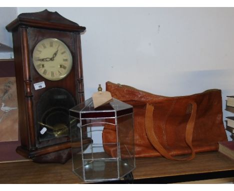 A Mahogany Wall Clock, Vintage Leather Bag & a Terrarium (3).